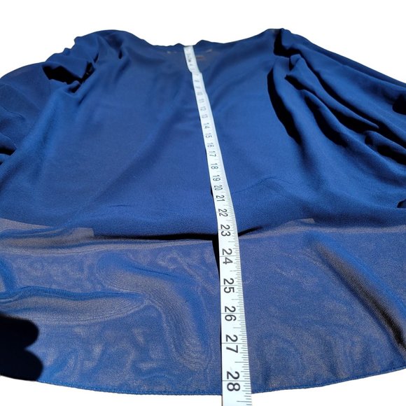 Max Studio Womans Navy V Neck Three Quarter Sleeve Tunic Blouse Pullover Medium - Picture 7 of 8